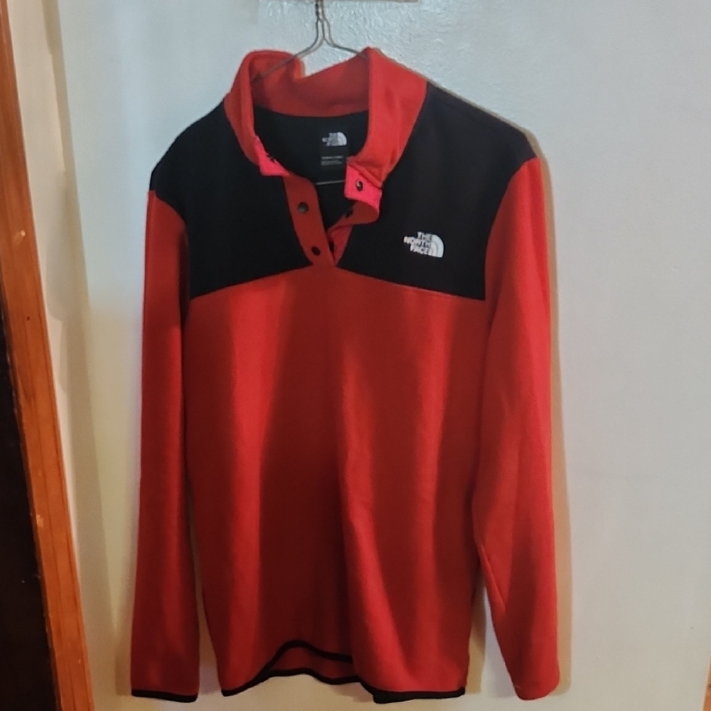 The North Face Red and Black Snap-Button Fleece Pullover
